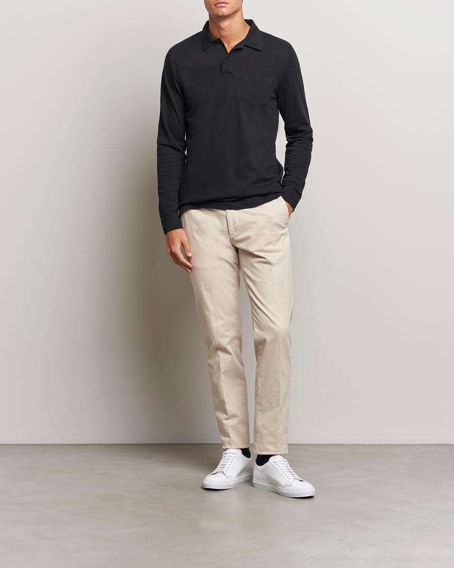 Herre | Gensere | Sunspel | Riviera Long Sleeve Polo Black