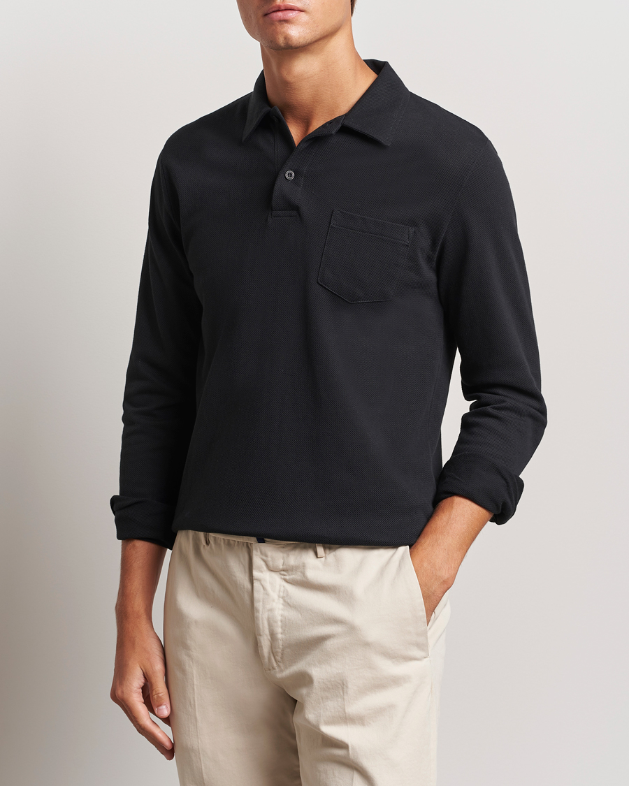 Herre | Gensere | Sunspel | Riviera Long Sleeve Polo Black