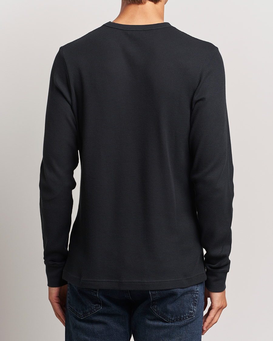 Herre | T-Shirts | Sunspel | Long Sleeve Waffle T-Shirt Black