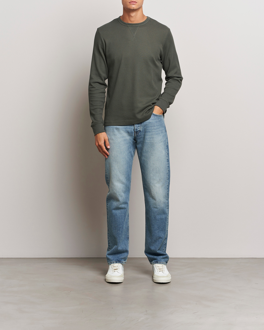 Herre | T-Shirts | Sunspel | Long Sleeve Waffle T-Shirt Drill Green