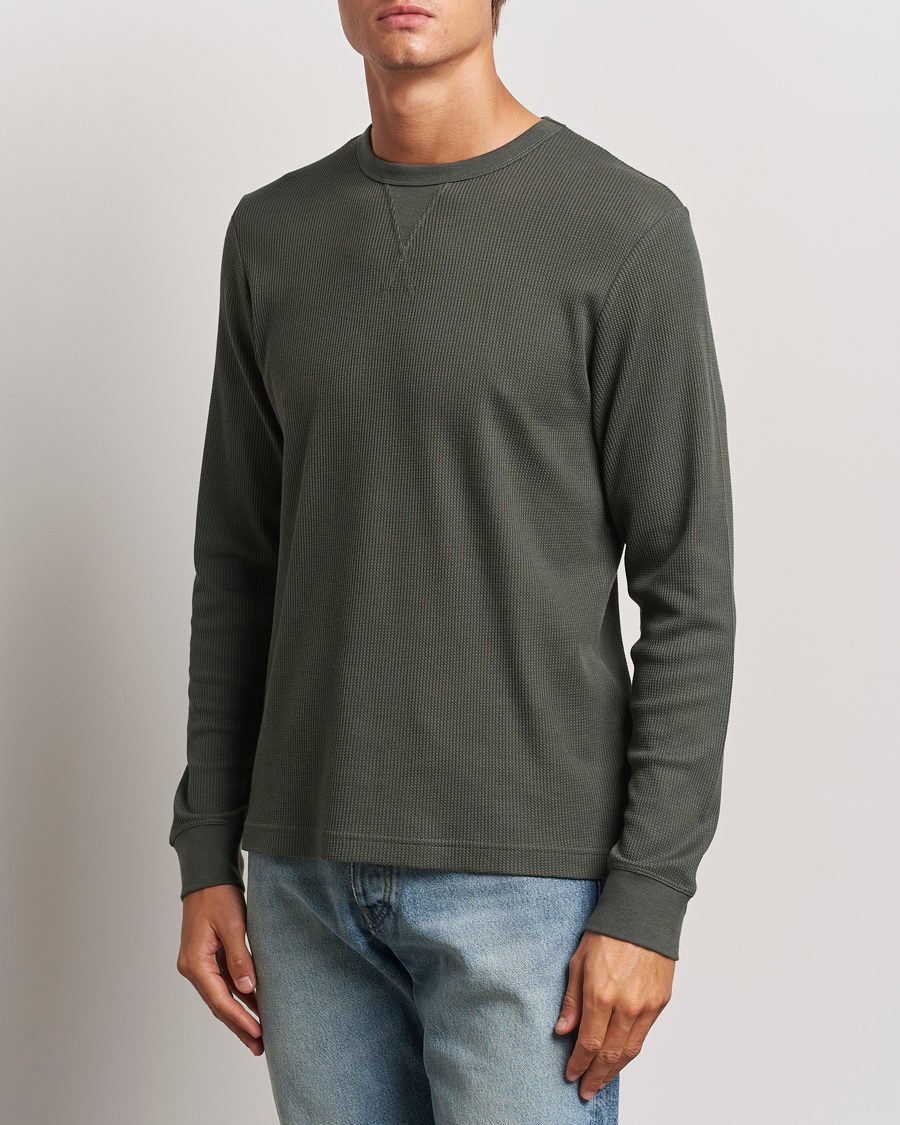Herre | T-Shirts | Sunspel | Long Sleeve Waffle T-Shirt Drill Green