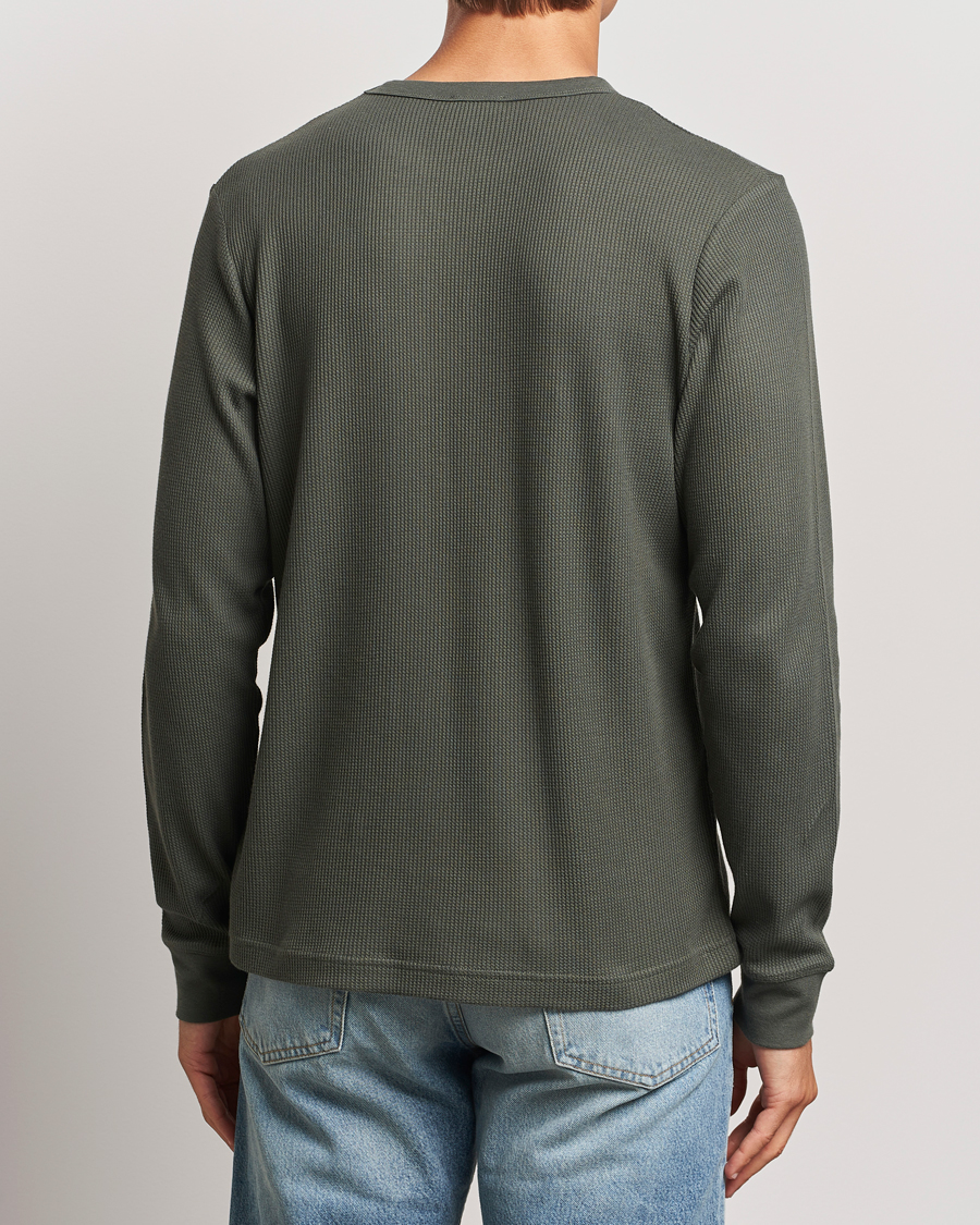 Herre | T-Shirts | Sunspel | Long Sleeve Waffle T-Shirt Drill Green