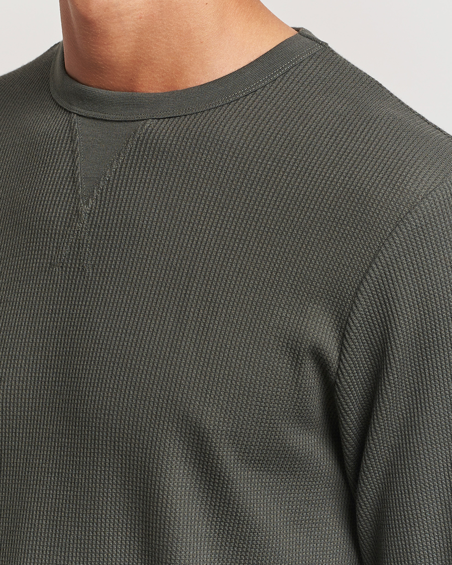 Herre | T-Shirts | Sunspel | Long Sleeve Waffle T-Shirt Drill Green