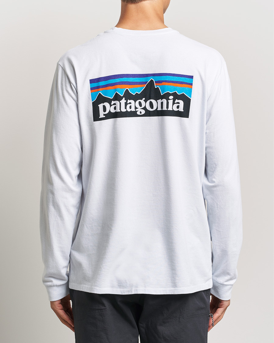 Herre | T-Shirts | Patagonia | Long Sleeve P-6 Logo T-Shirt White