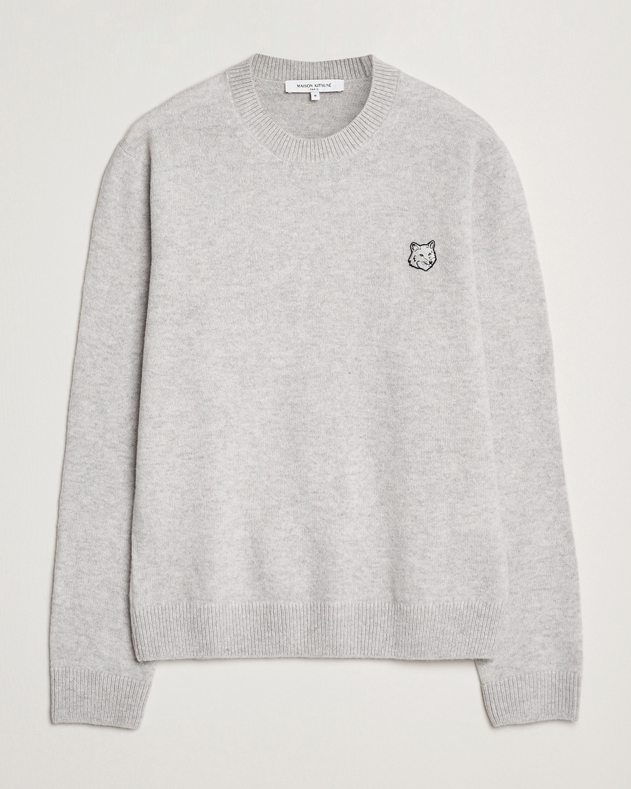 Herre | Gensere | Maison Kitsuné | Bold Fox Lambswool Crew Neck Light Grey Melange