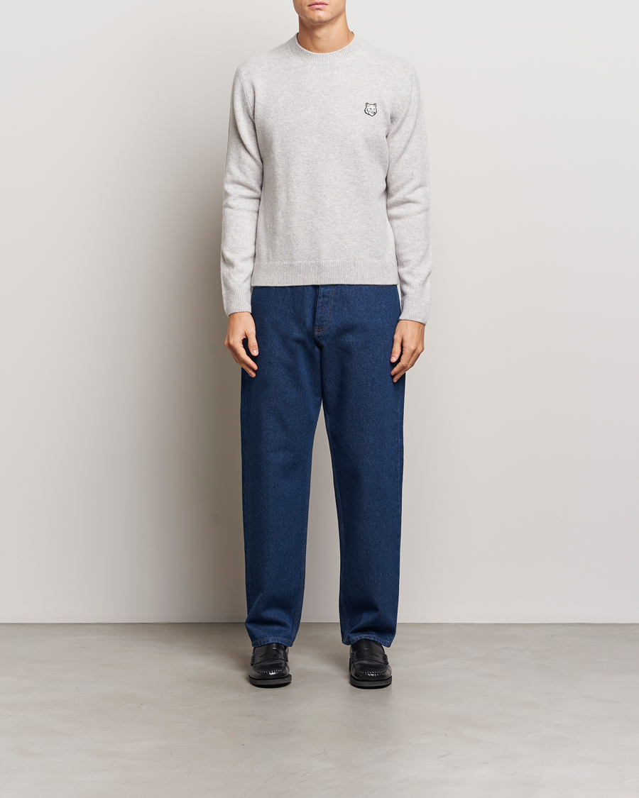 Herre | Gensere | Maison Kitsuné | Bold Fox Lambswool Crew Neck Light Grey Melange