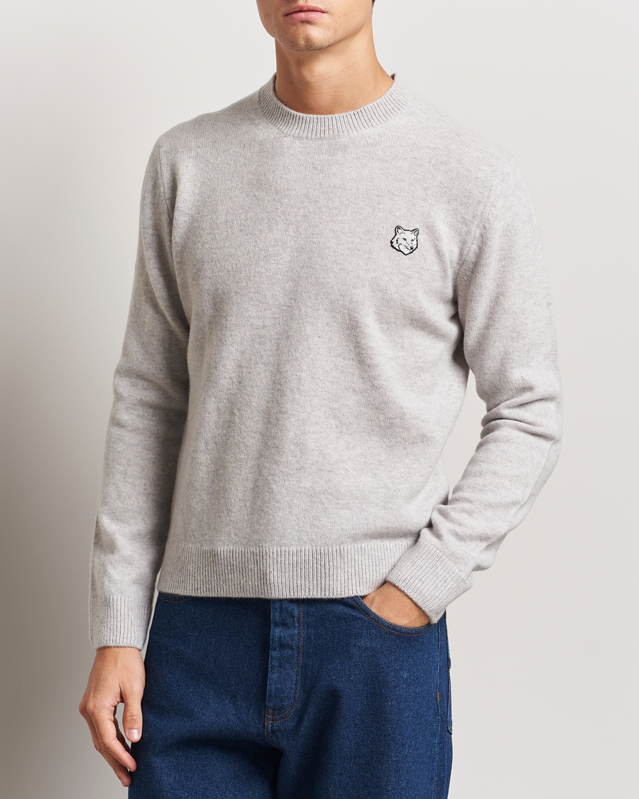 Herre | Gensere | Maison Kitsuné | Bold Fox Lambswool Crew Neck Light Grey Melange