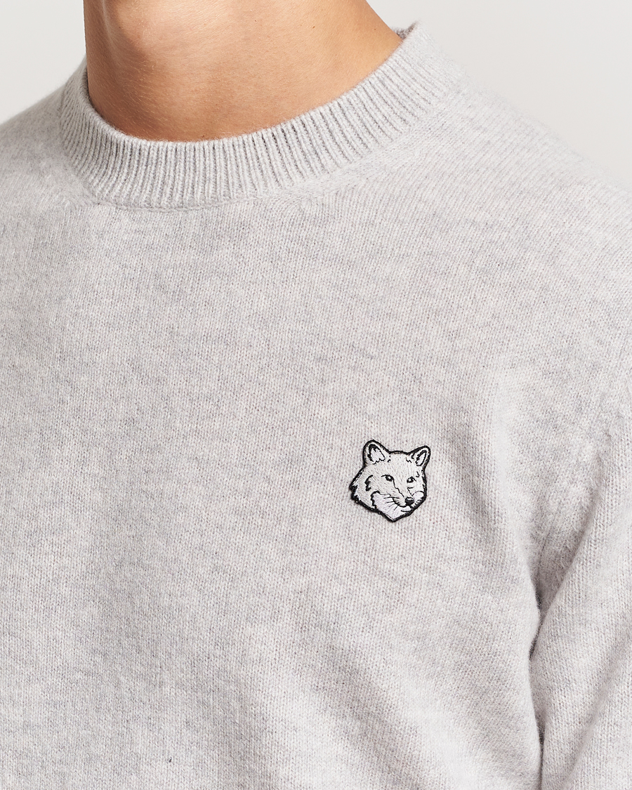 Herre | Gensere | Maison Kitsuné | Bold Fox Lambswool Crew Neck Light Grey Melange