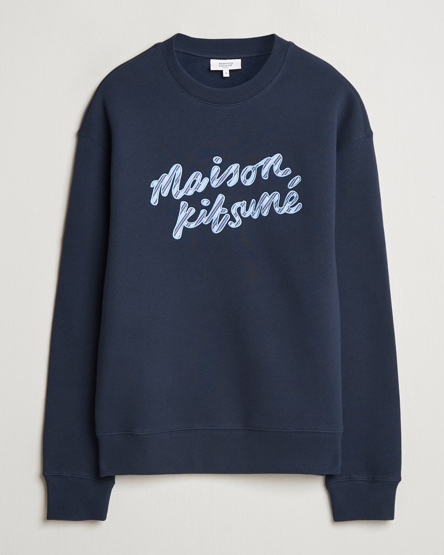Herre | Gensere | Maison Kitsuné | Striped Handwriting Sweatshirt Navy