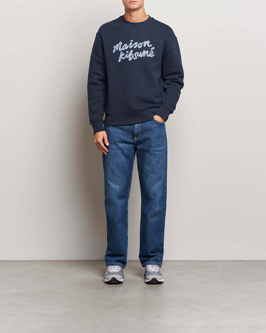 Herre | Gensere | Maison Kitsuné | Striped Handwriting Sweatshirt Navy