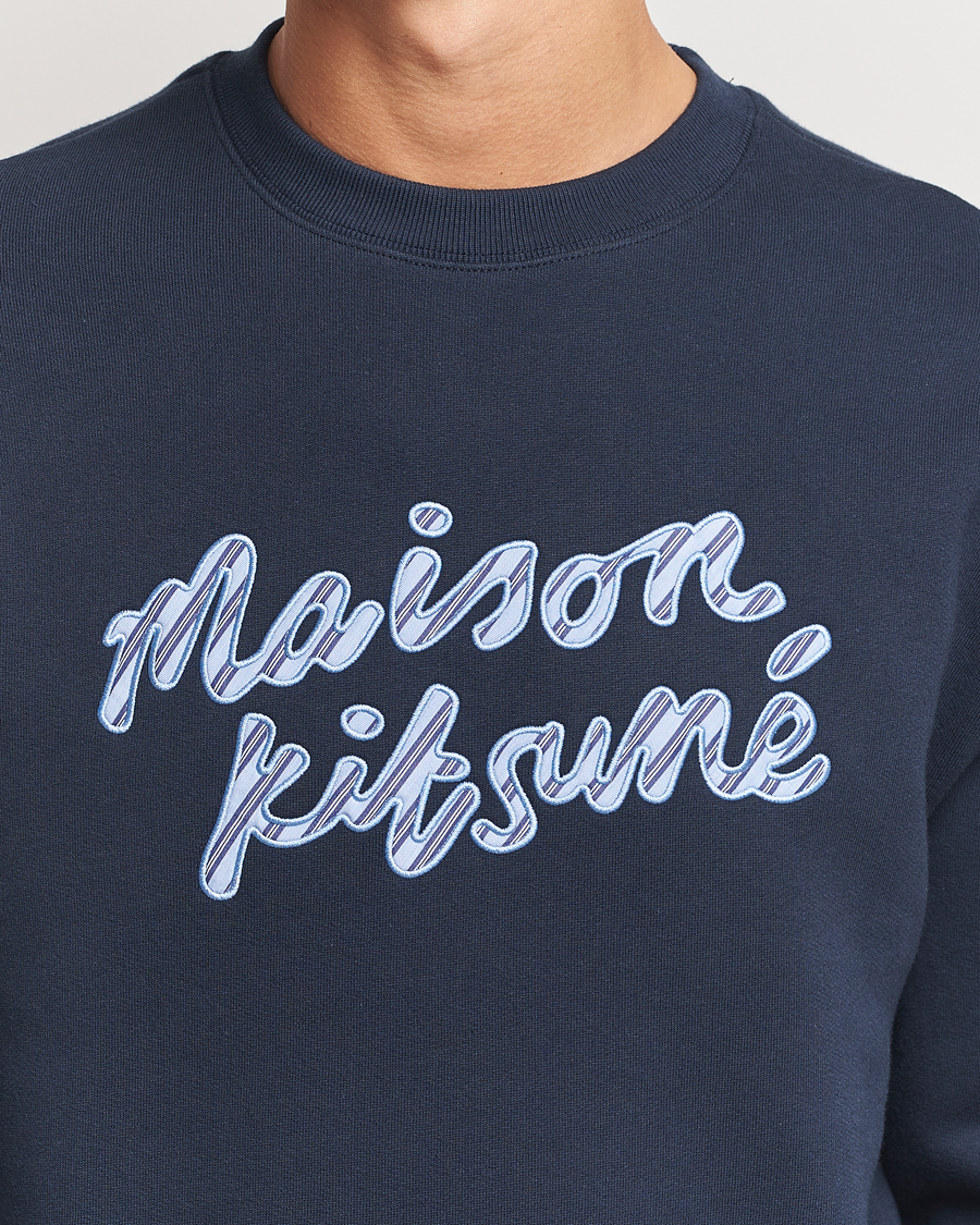 Herre | Gensere | Maison Kitsuné | Striped Handwriting Sweatshirt Navy