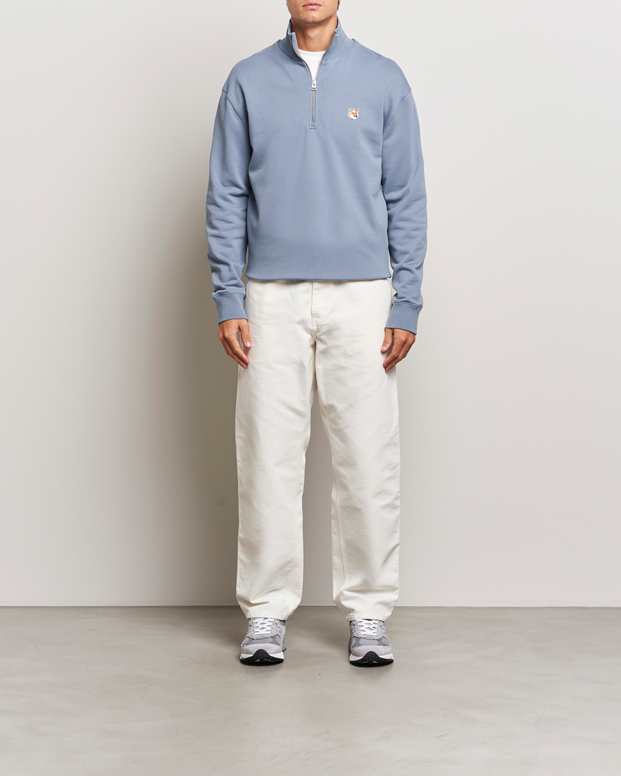 Herre | Gensere | Maison Kitsuné | Fox Head Half Zip Sweatshirt Moonlight Blue