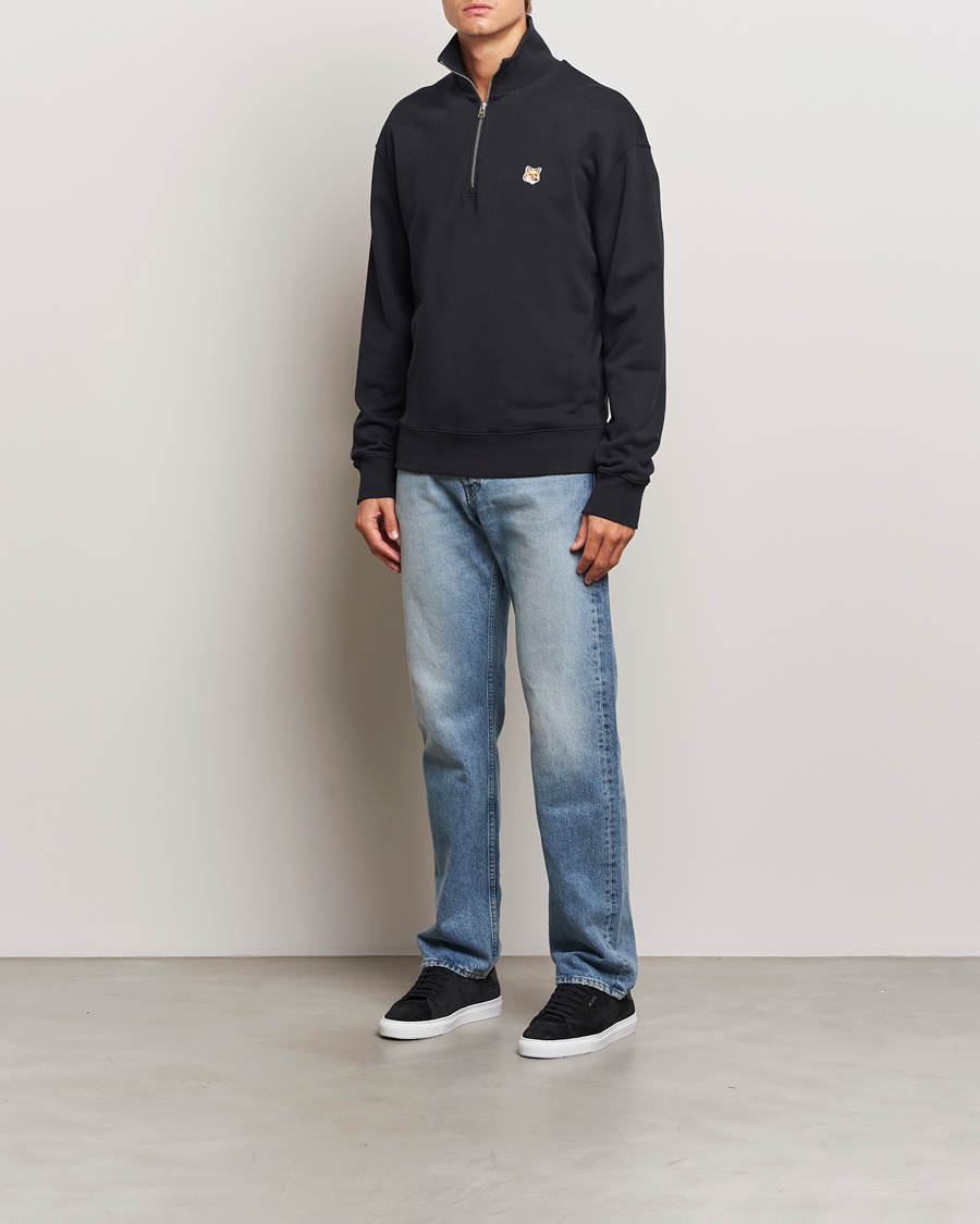 Herre | Gensere | Maison Kitsuné | Fox Head Half Zip Sweatshirt Black