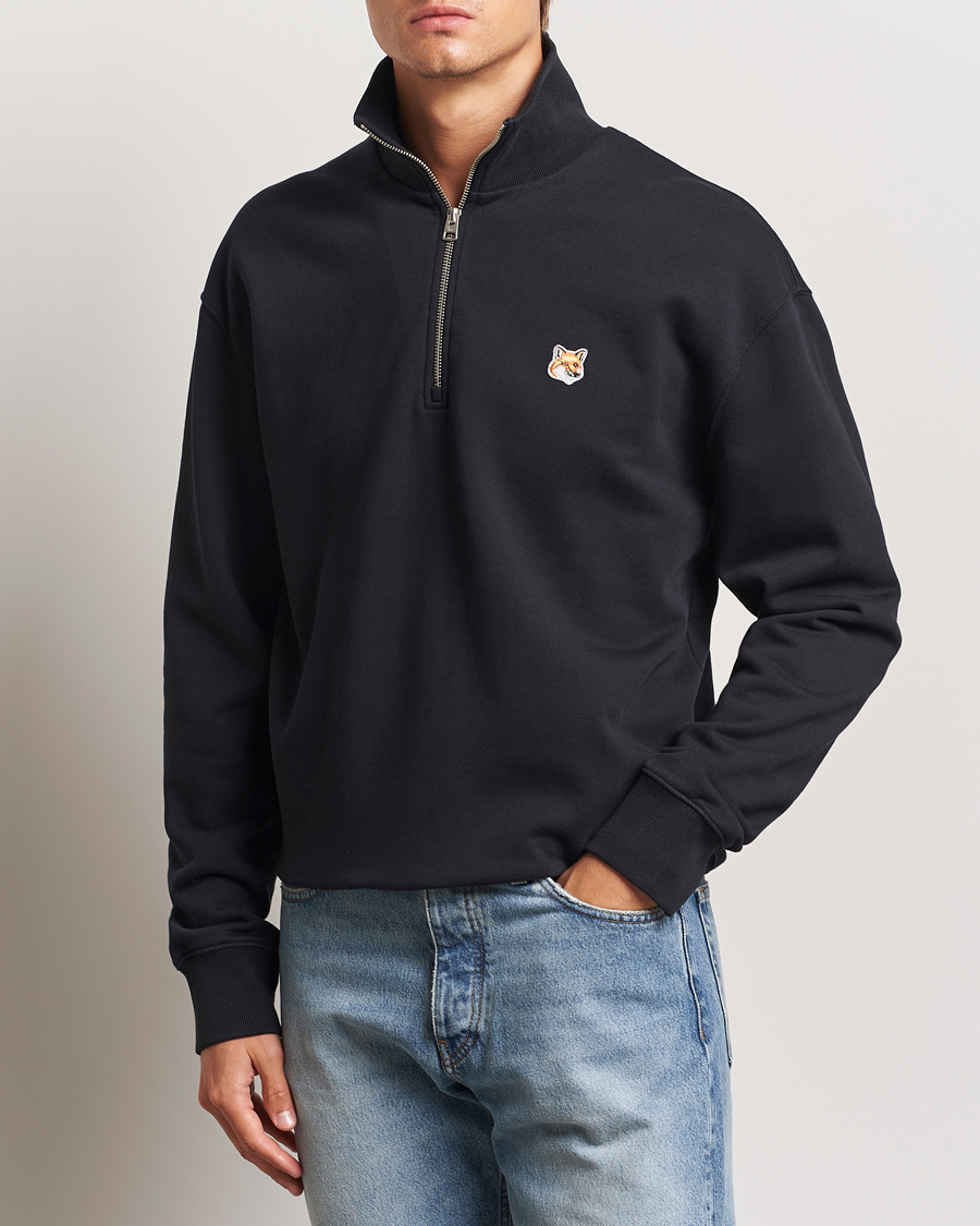 Herre | Gensere | Maison Kitsuné | Fox Head Half Zip Sweatshirt Black