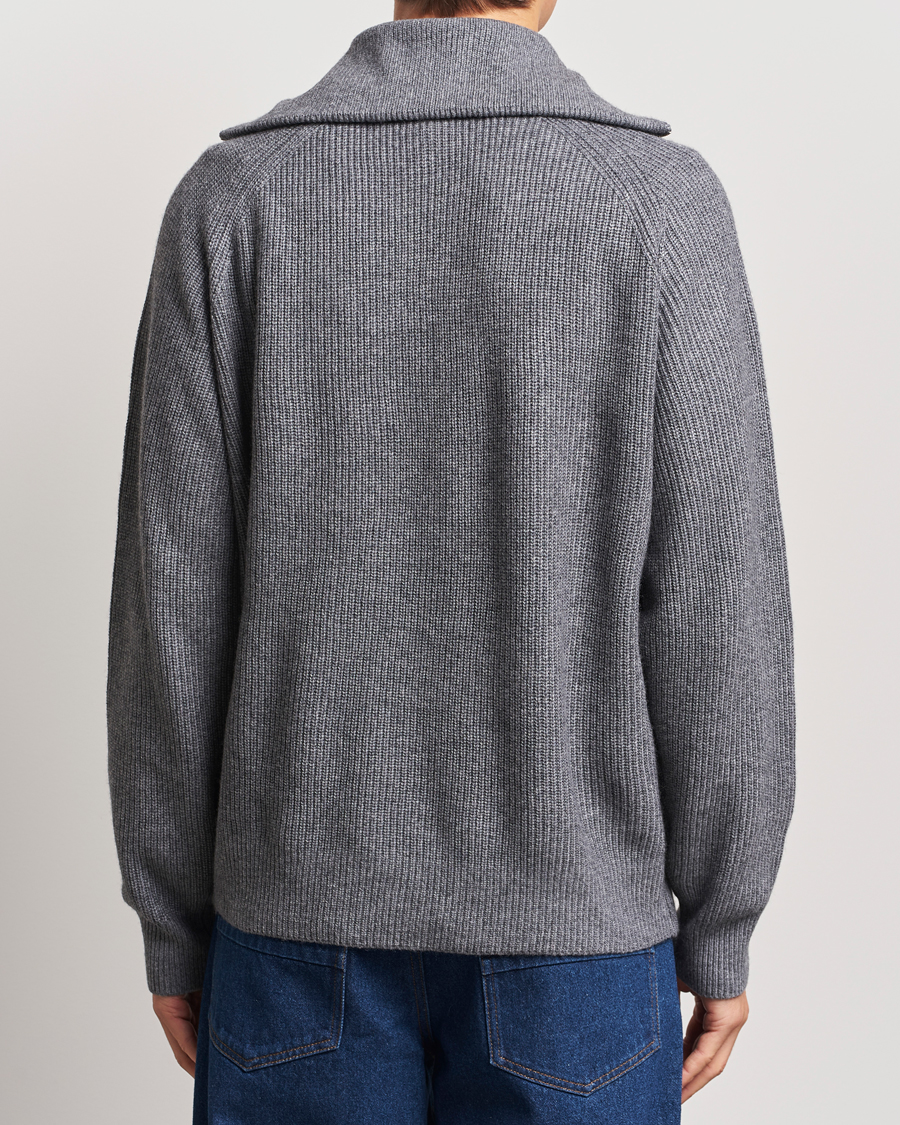 Herre | Gensere | Maison Kitsuné | Bold Fox Rib Knitted Half Zip Medium Grey Melange