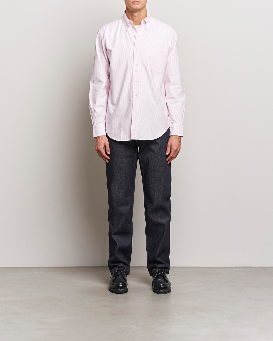 Herre | Skjorter | Kamakura Shirts | Vintage Ivy Oxford Button Down Shirt Pink Stripe