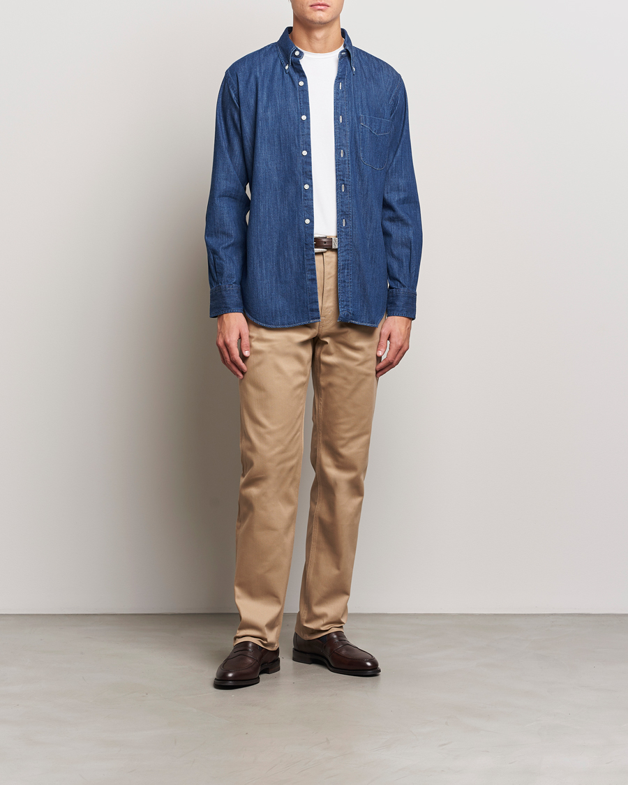 Herre | Skjorter | Kamakura Shirts | Vintage Ivy Denim Button Down Shirt Dark Blue