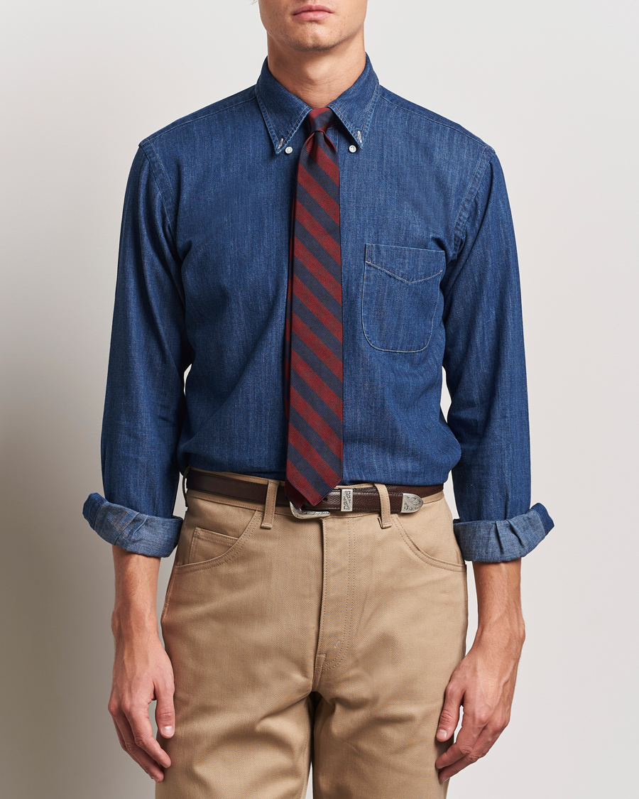 Herre | Skjorter | Kamakura Shirts | Vintage Ivy Denim Button Down Shirt Dark Blue