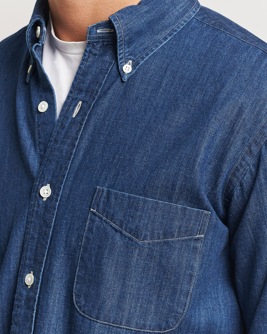 Herre | Skjorter | Kamakura Shirts | Vintage Ivy Denim Button Down Shirt Dark Blue