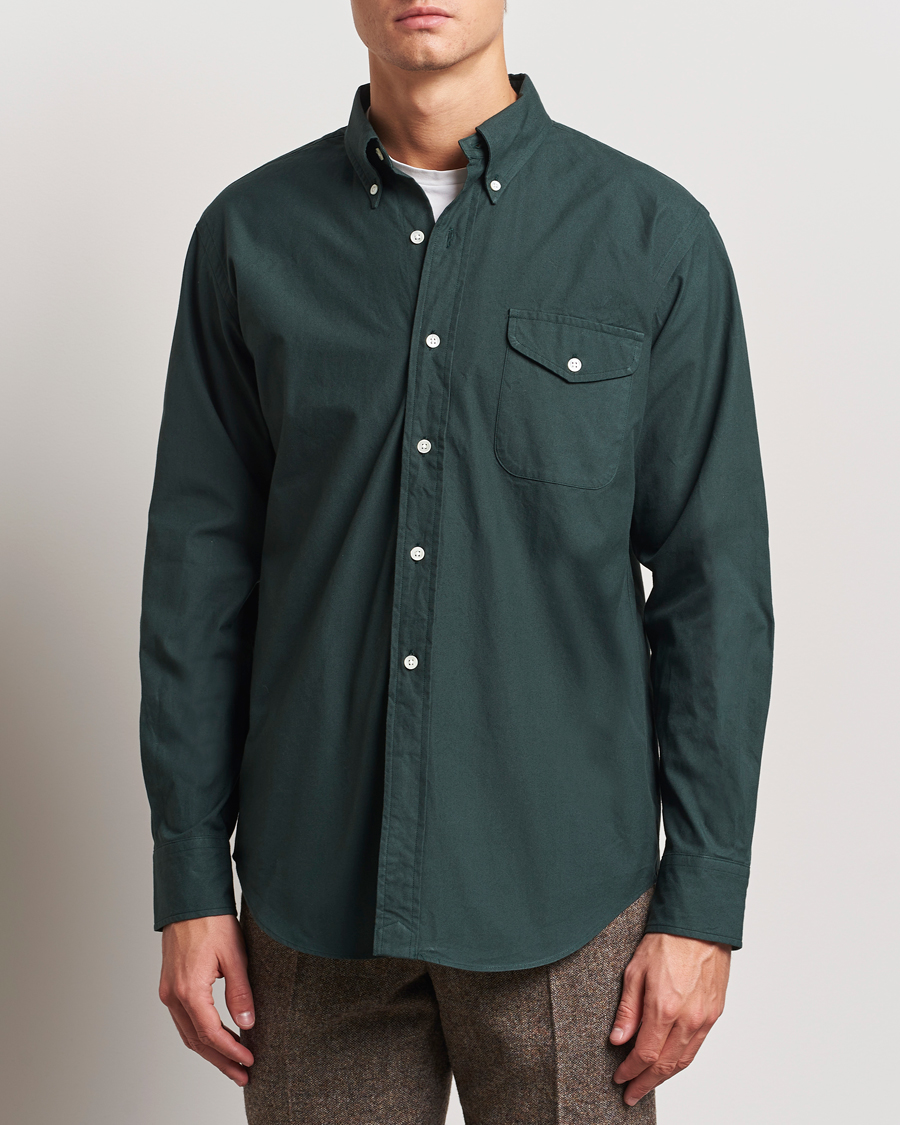 Herre | Skjorter | Kamakura Shirts | Vintage Ivy Flap Pocket Shirt Dark Green