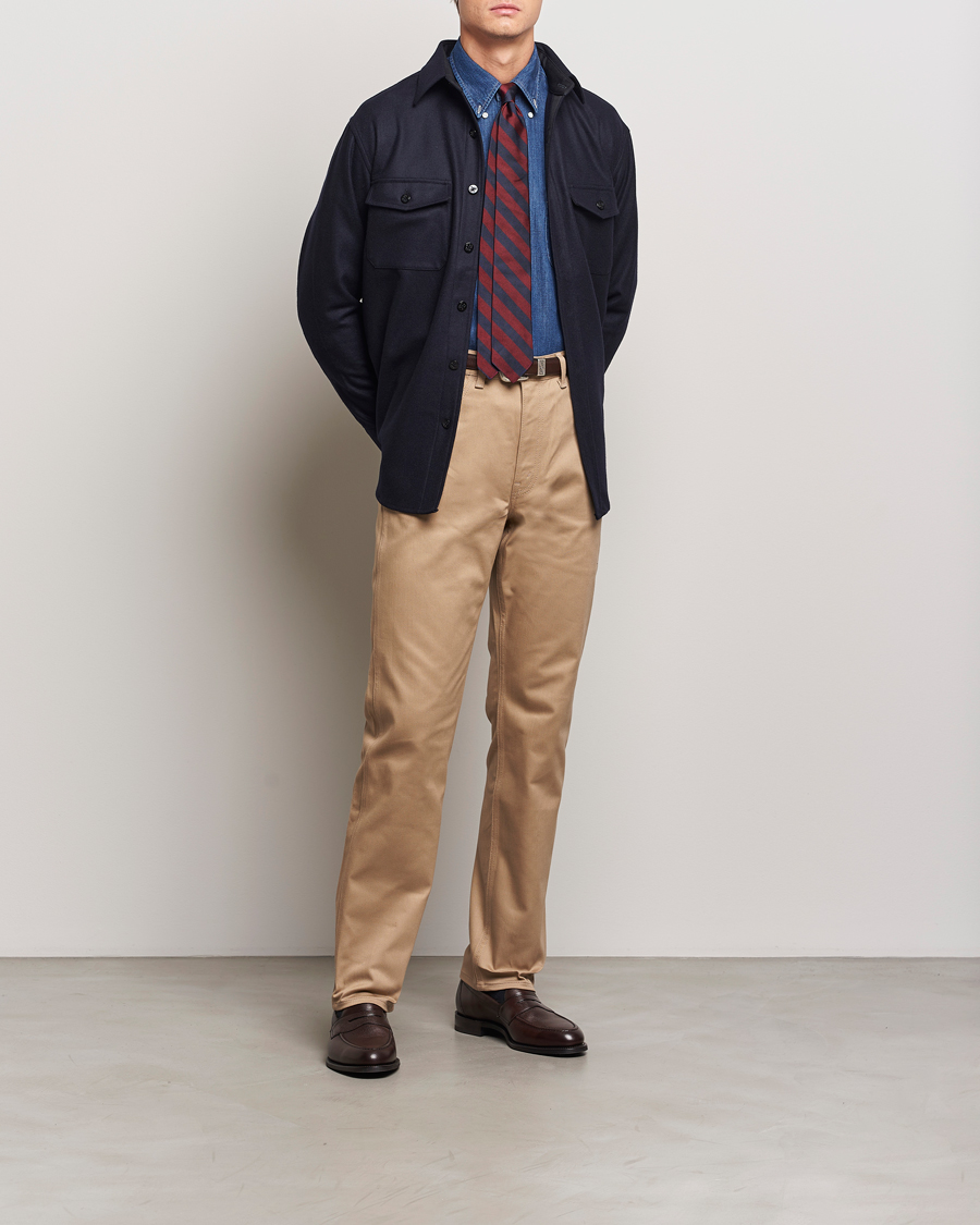 Herre | Skjorter | Kamakura Shirts | Vintage Ivy Wool Flannel CPO Shirt Navy