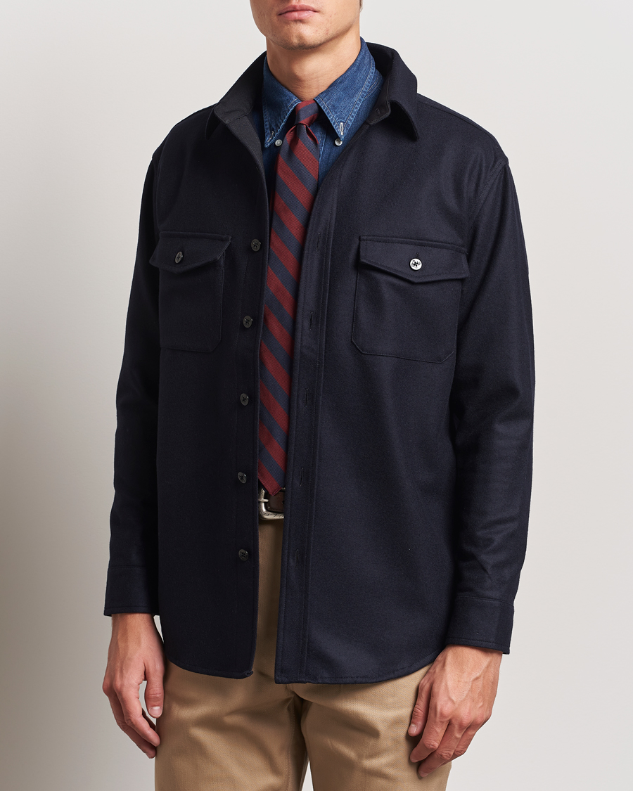 Herre | Skjorter | Kamakura Shirts | Wool Flannel CPO Shirt Navy