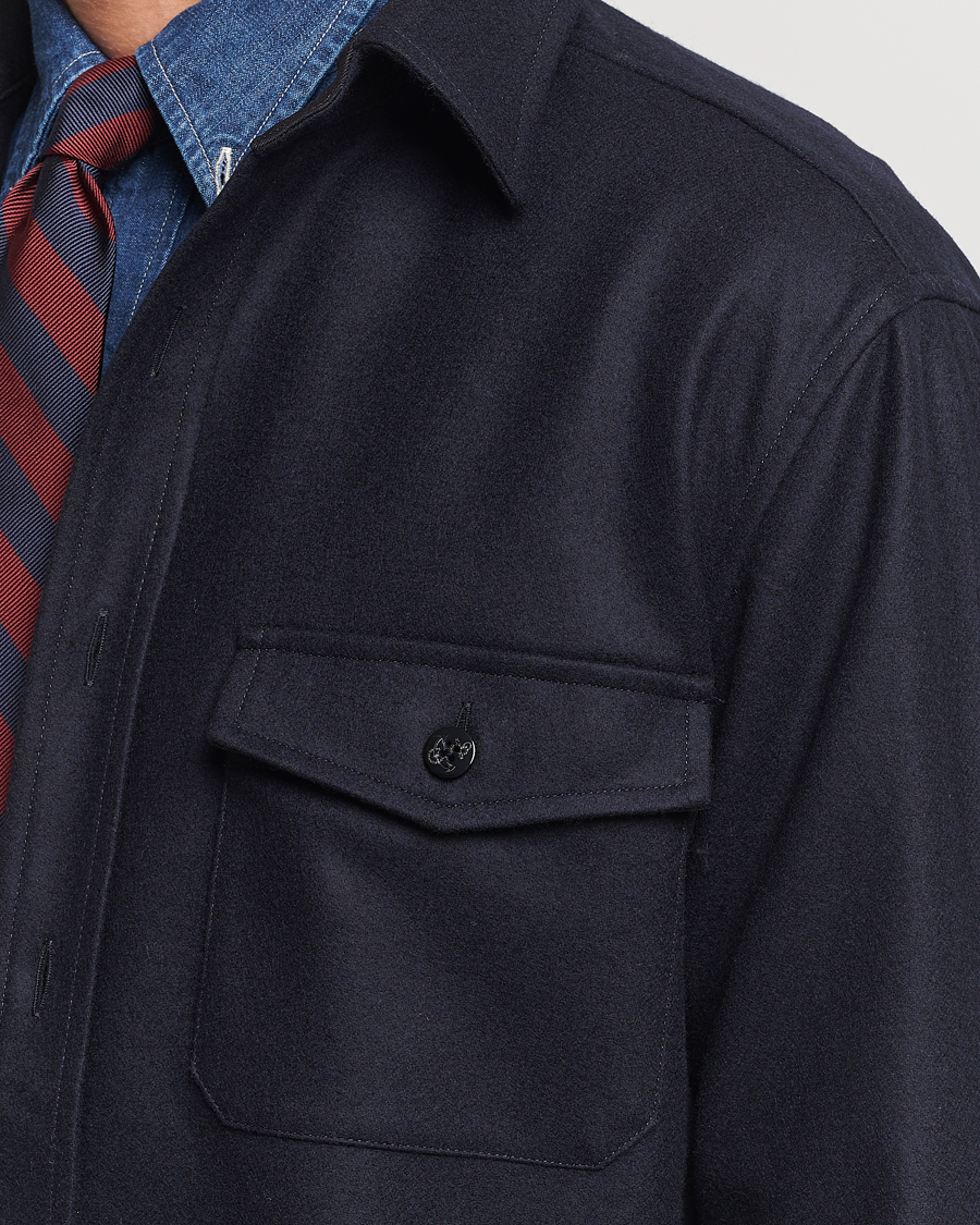 Herre | Skjorter | Kamakura Shirts | Wool Flannel CPO Shirt Navy