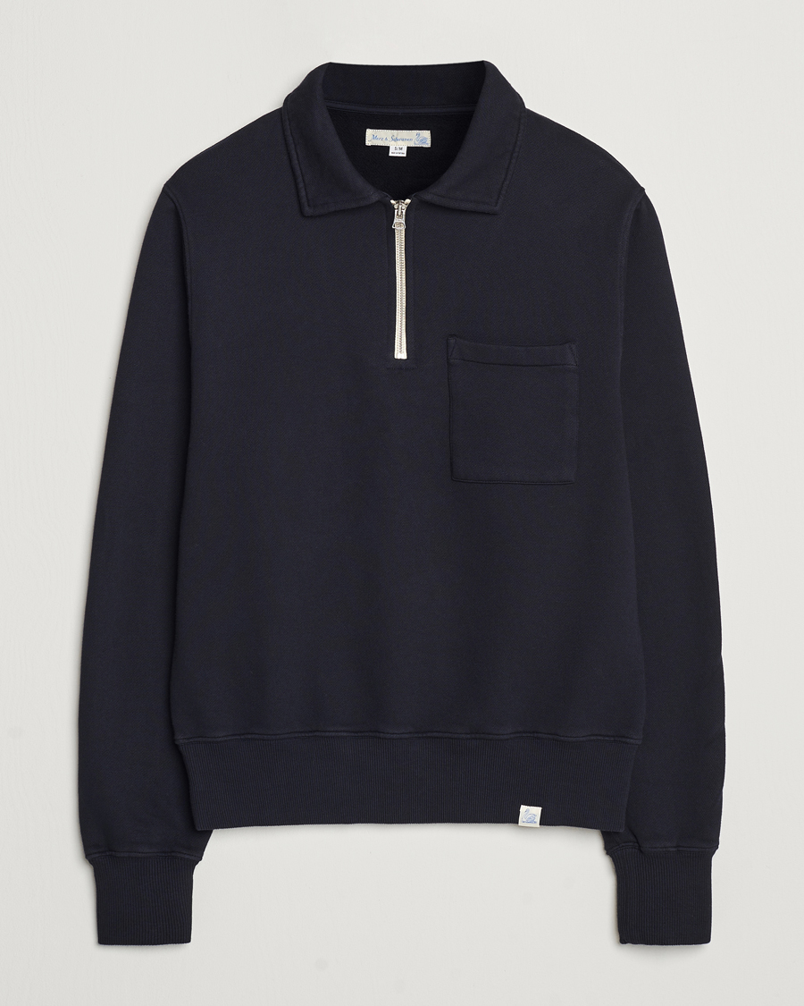 Herre | Gensere | Merz b. Schwanen | Vintage Fleece Half Zip Sweatshirt Dark Navy
