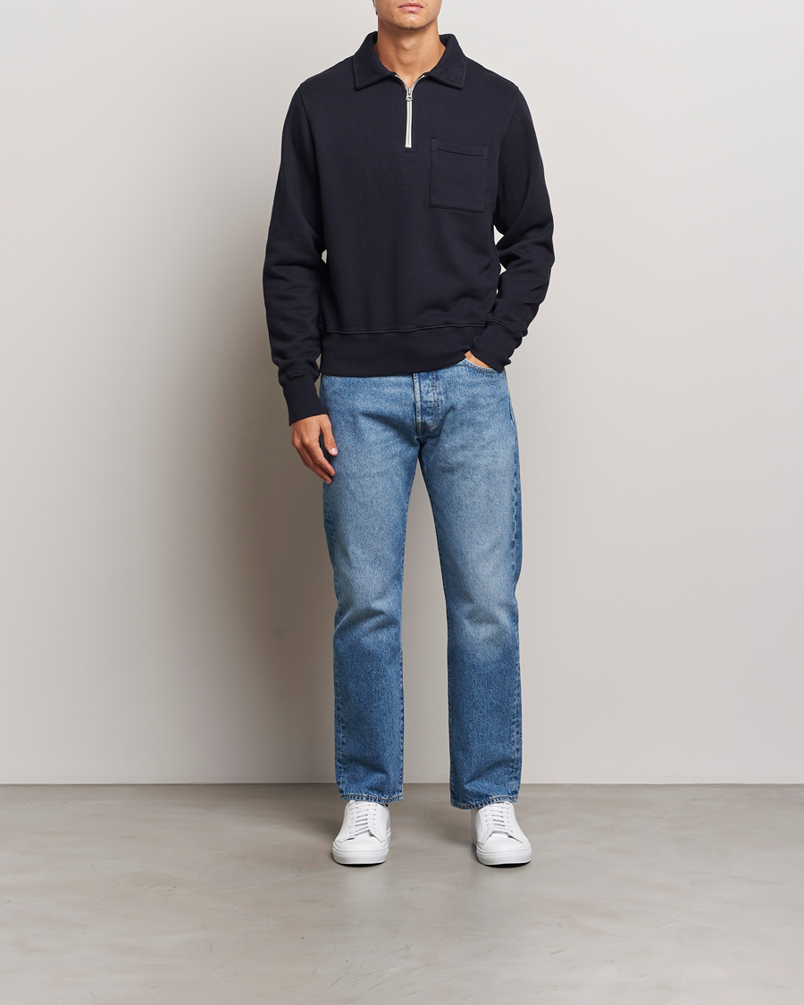 Herre | Gensere | Merz b. Schwanen | Vintage Fleece Half Zip Sweatshirt Dark Navy