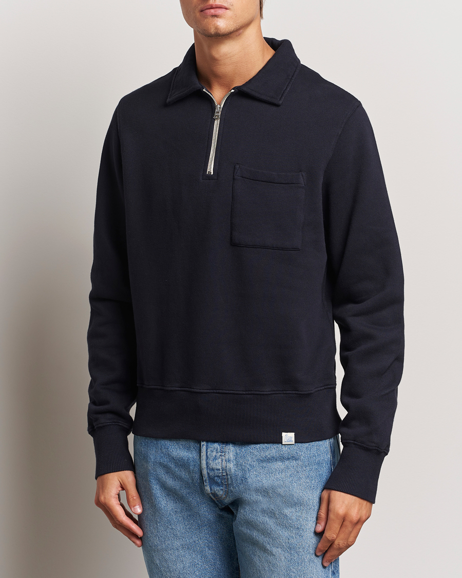 Herre | Gensere | Merz b. Schwanen | Vintage Fleece Half Zip Sweatshirt Dark Navy