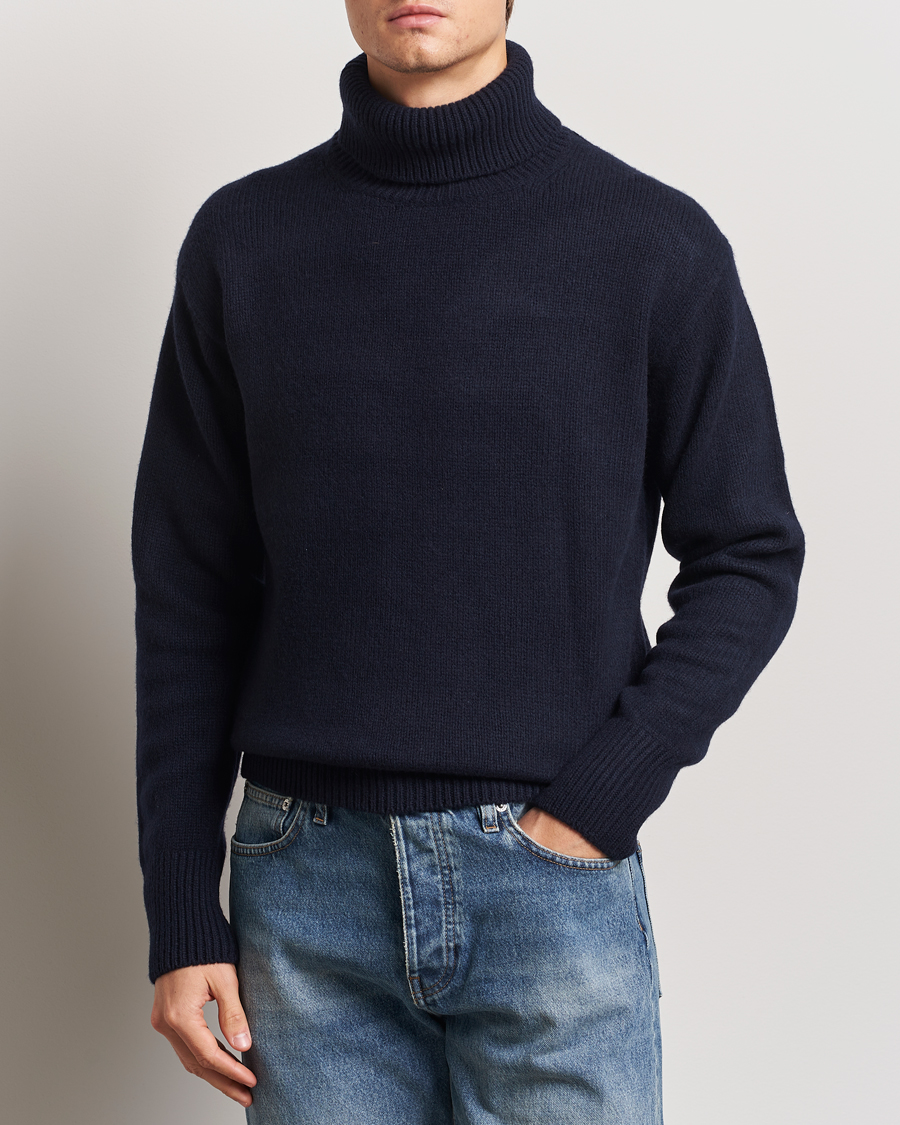Herre | Gensere | Merz b. Schwanen | Merino/Cashmere Rollneck Dark Navy