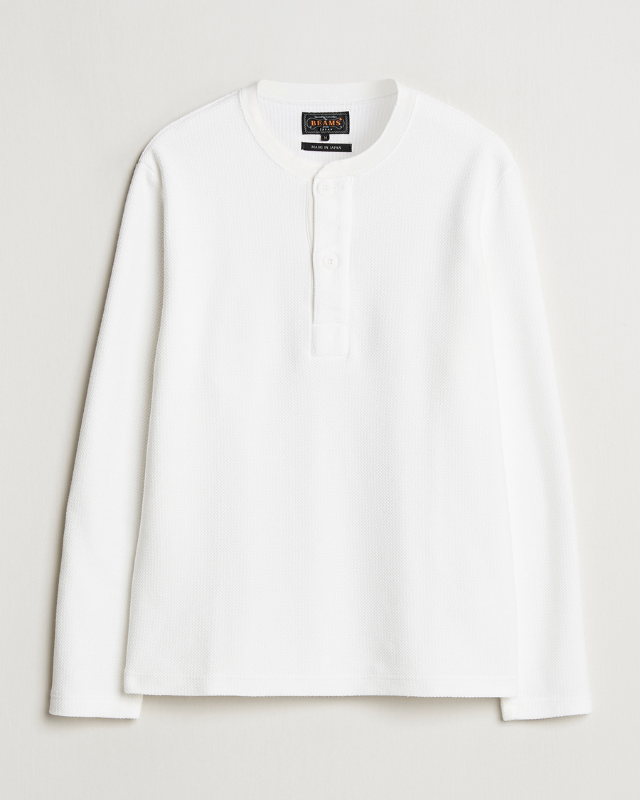 Herre | Gensere | BEAMS PLUS | Waffle Cotton Henley White