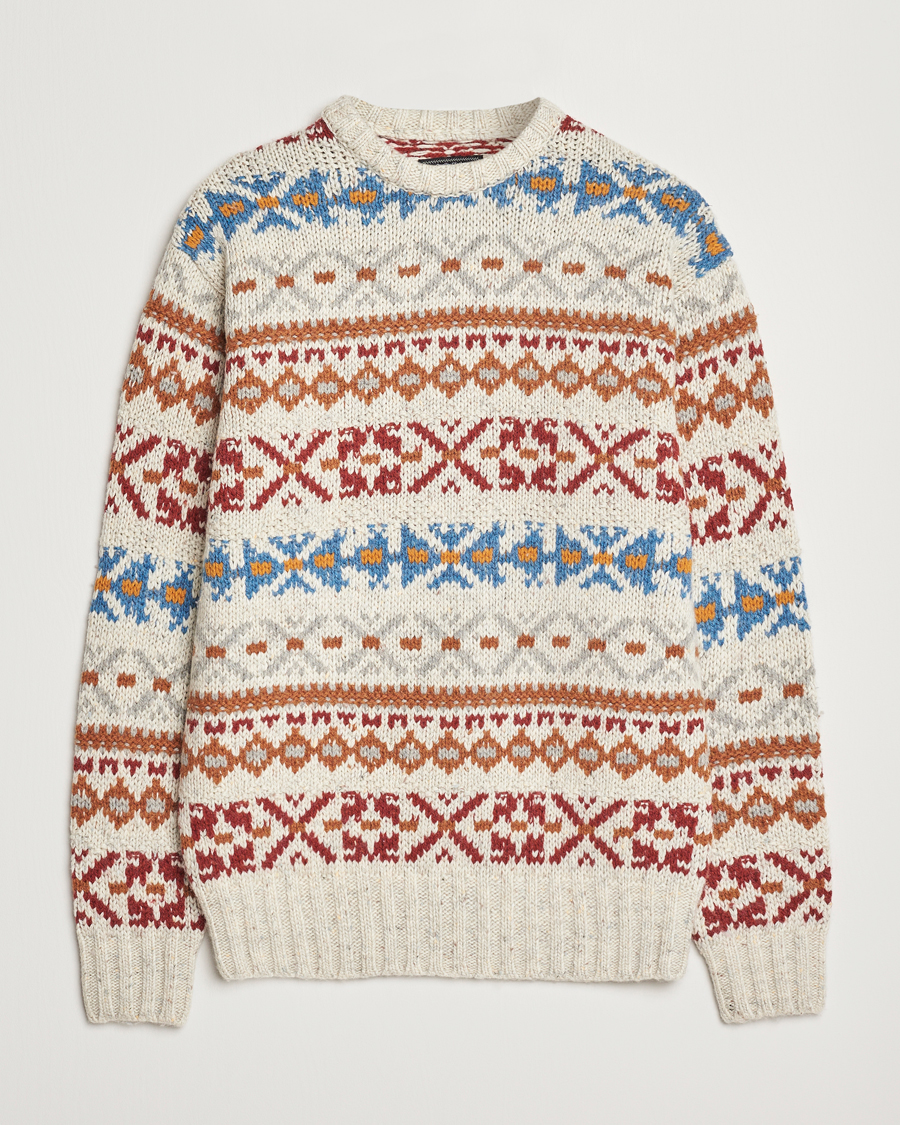 Herre | Gensere | BEAMS PLUS | Fair Isle Crew Neck Sweater Off White