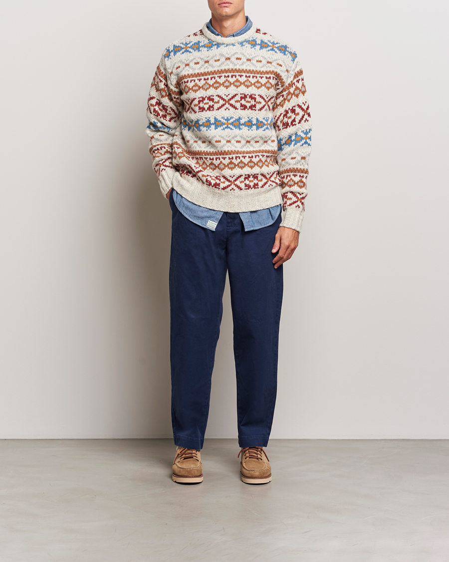 Herre | Gensere | BEAMS PLUS | Fair Isle Crew Neck Sweater Off White