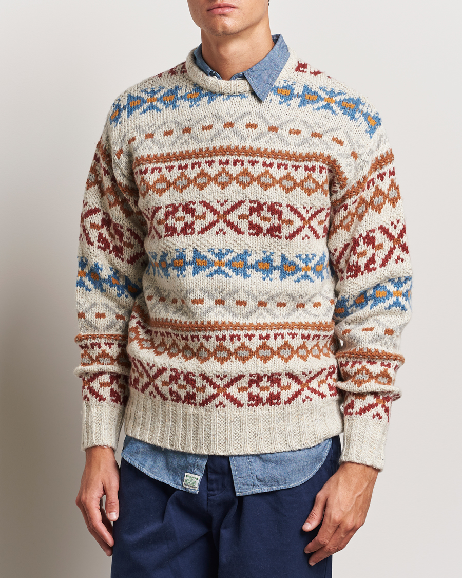 Herre | Gensere | BEAMS PLUS | Fair Isle Crew Neck Sweater Off White