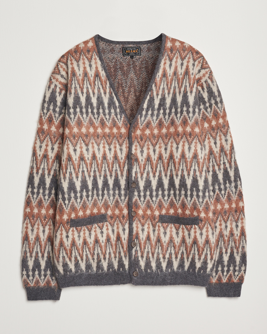 Herre | Gensere | BEAMS PLUS | Chevron Jacquard Cardigan Grey
