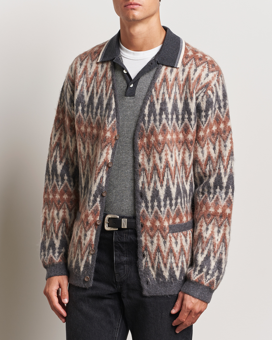 Herre | Gensere | BEAMS PLUS | Chevron Jacquard Cardigan Grey