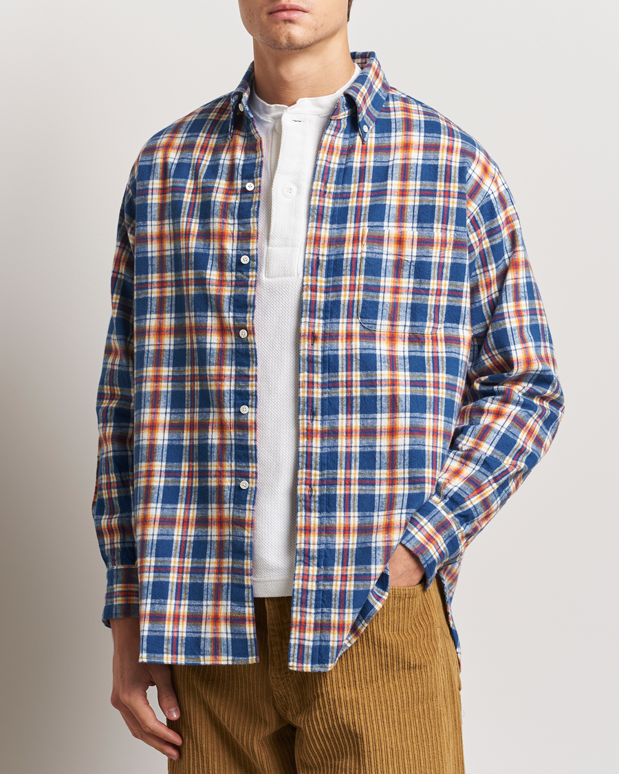 Herre | Skjorter | BEAMS PLUS | Brushed Flannel Button Down Shirt Blue