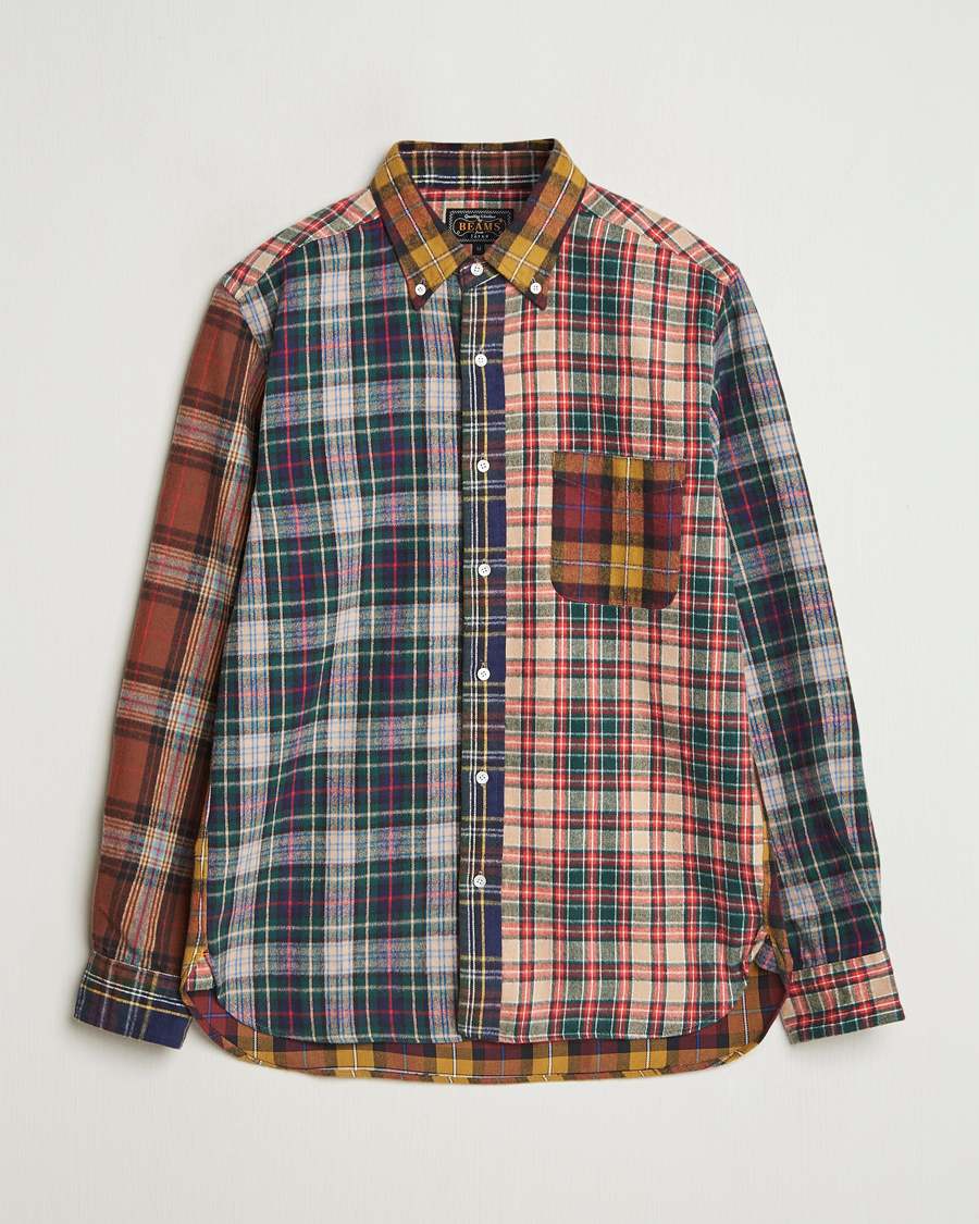 Herre | Skjorter | BEAMS PLUS | Patchwork Flannel Button Down Shirt Mustard Multi