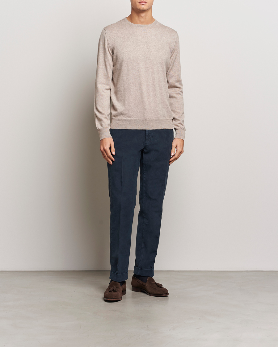 Herre | Gensere | Gran Sasso | Merino Fashion Fit Crew Neck Pullover Light Beige