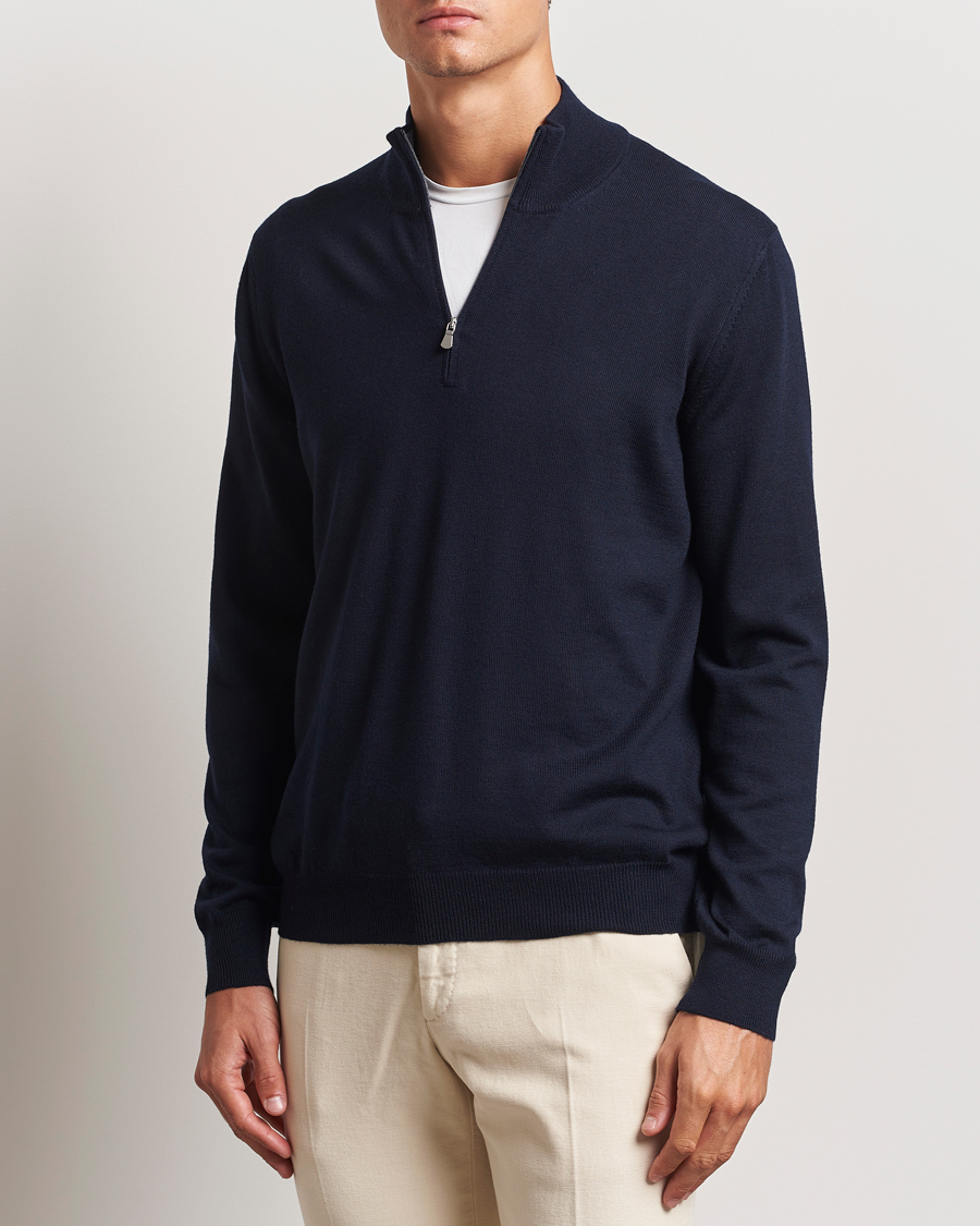 Herre | Gensere | Gran Sasso | Merino Fashion Fit Half Zip Navy