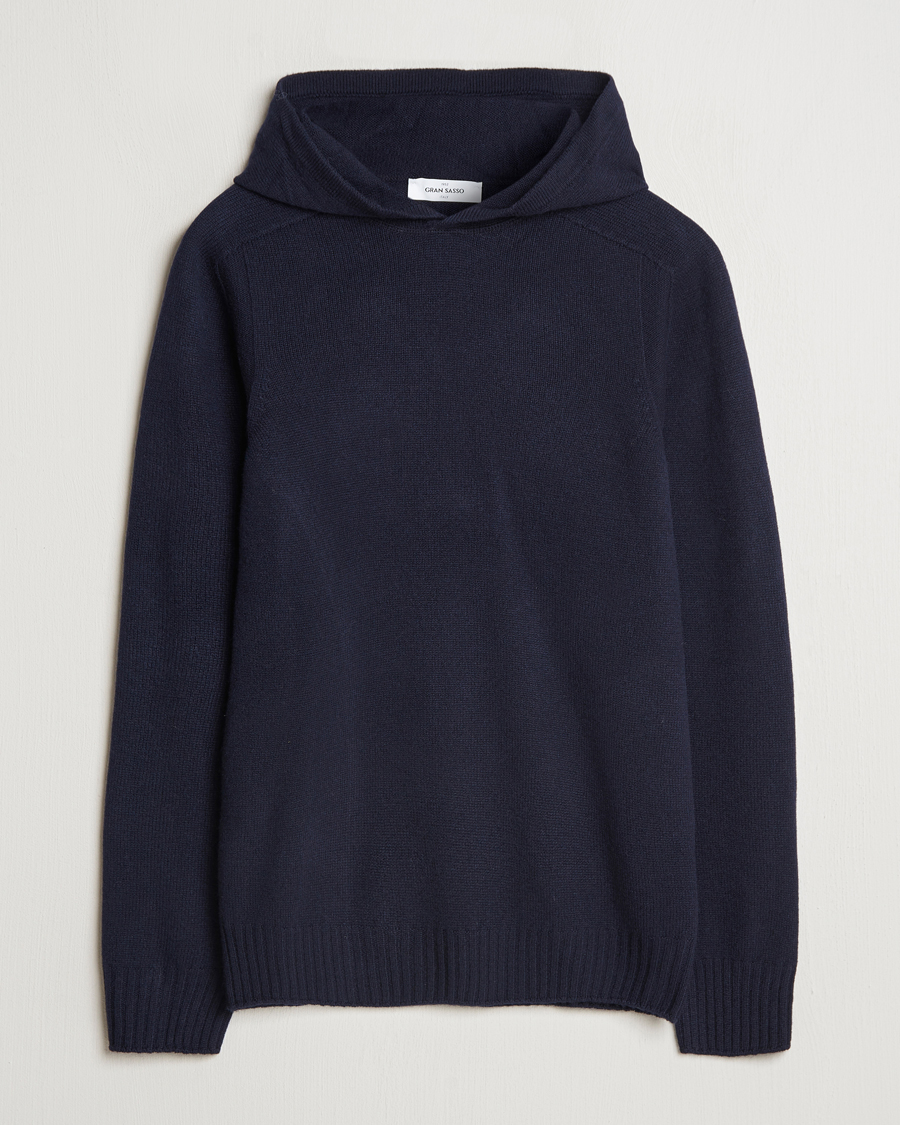 Herre | Gensere | Gran Sasso | Wool Hoodie Navy