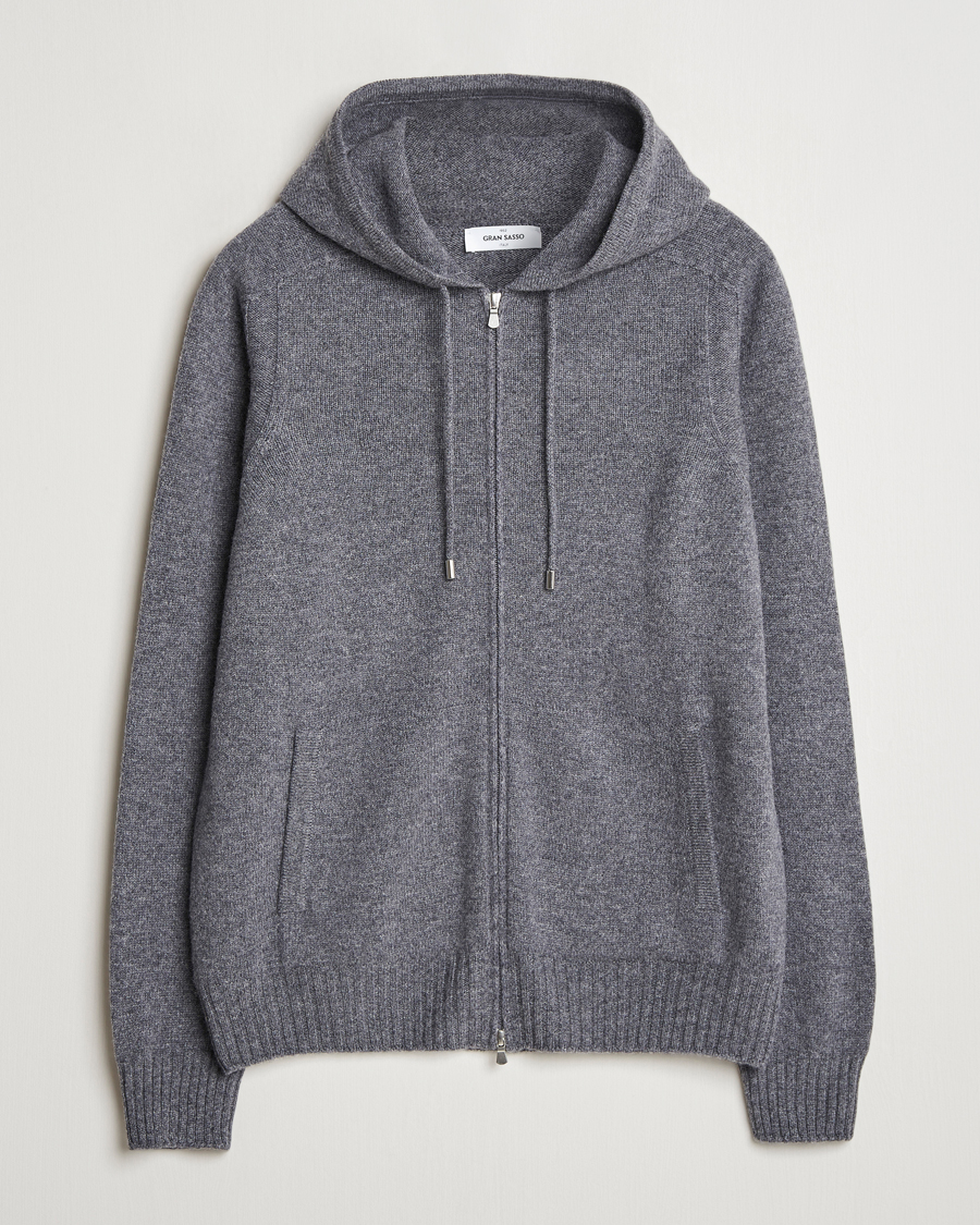 Herre | Gensere | Gran Sasso | Full Zip Wool Hoodie Grey Melange