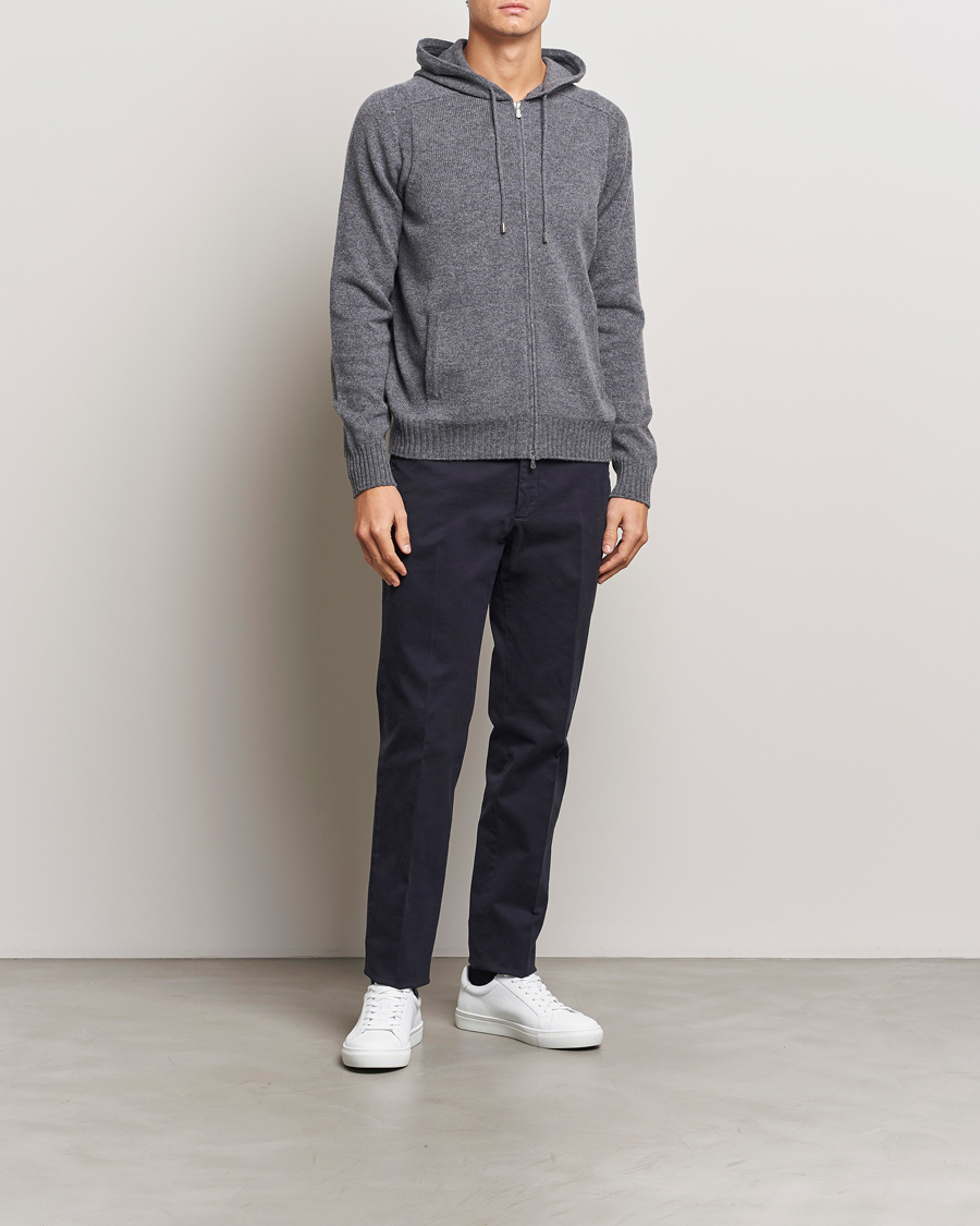 Herre | Gensere | Gran Sasso | Full Zip Wool Hoodie Grey Melange