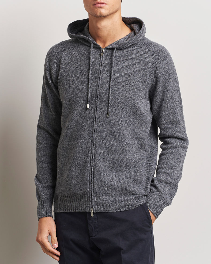 Herre | Gensere | Gran Sasso | Full Zip Wool Hoodie Grey Melange