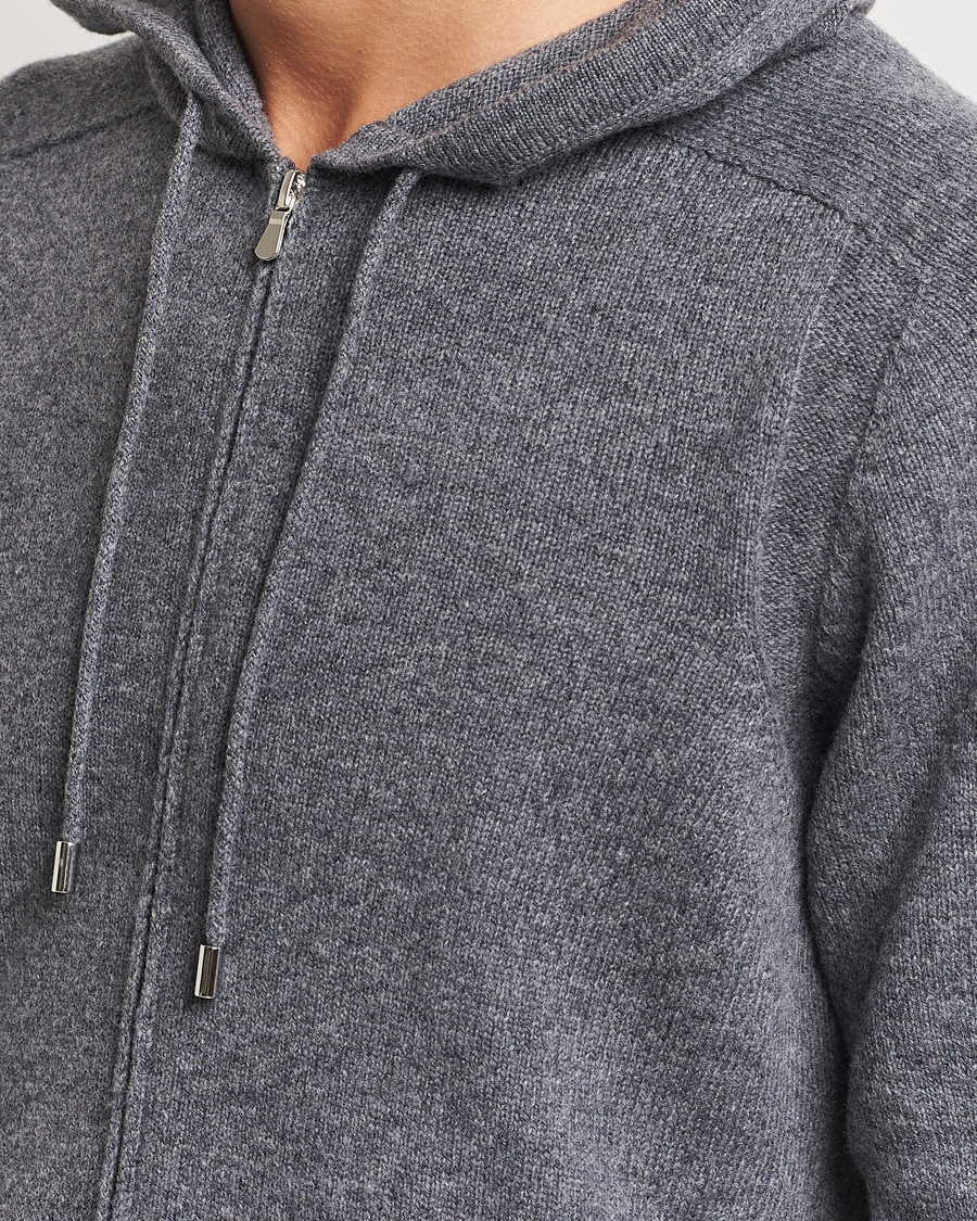Herre | Gensere | Gran Sasso | Full Zip Wool Hoodie Grey Melange
