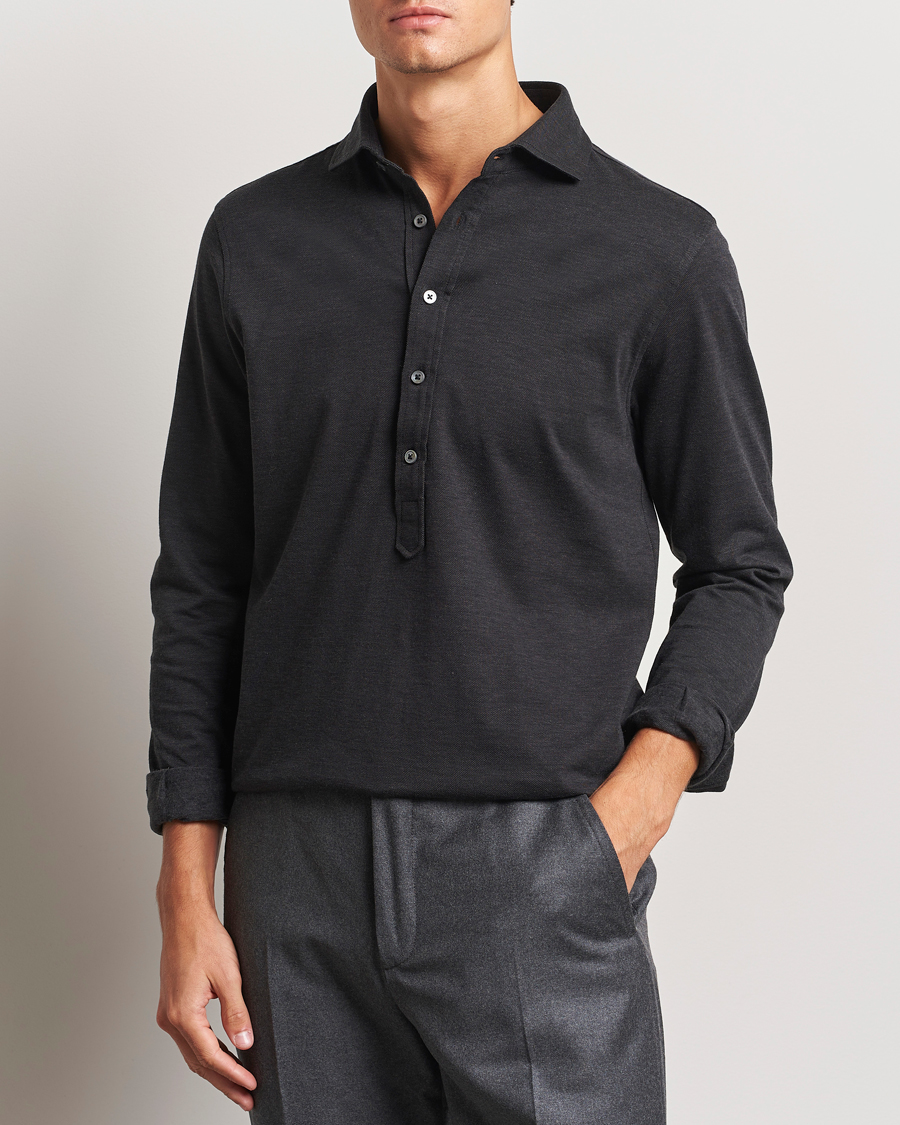 Herre | Skjorter | Gran Sasso | Brushed Cotton Popover Shirt Black