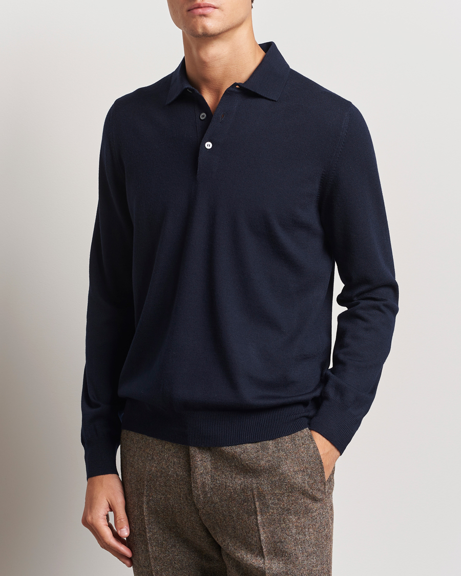 Herre | Gensere | Gran Sasso | Merino Fashion Fit Polo Navy
