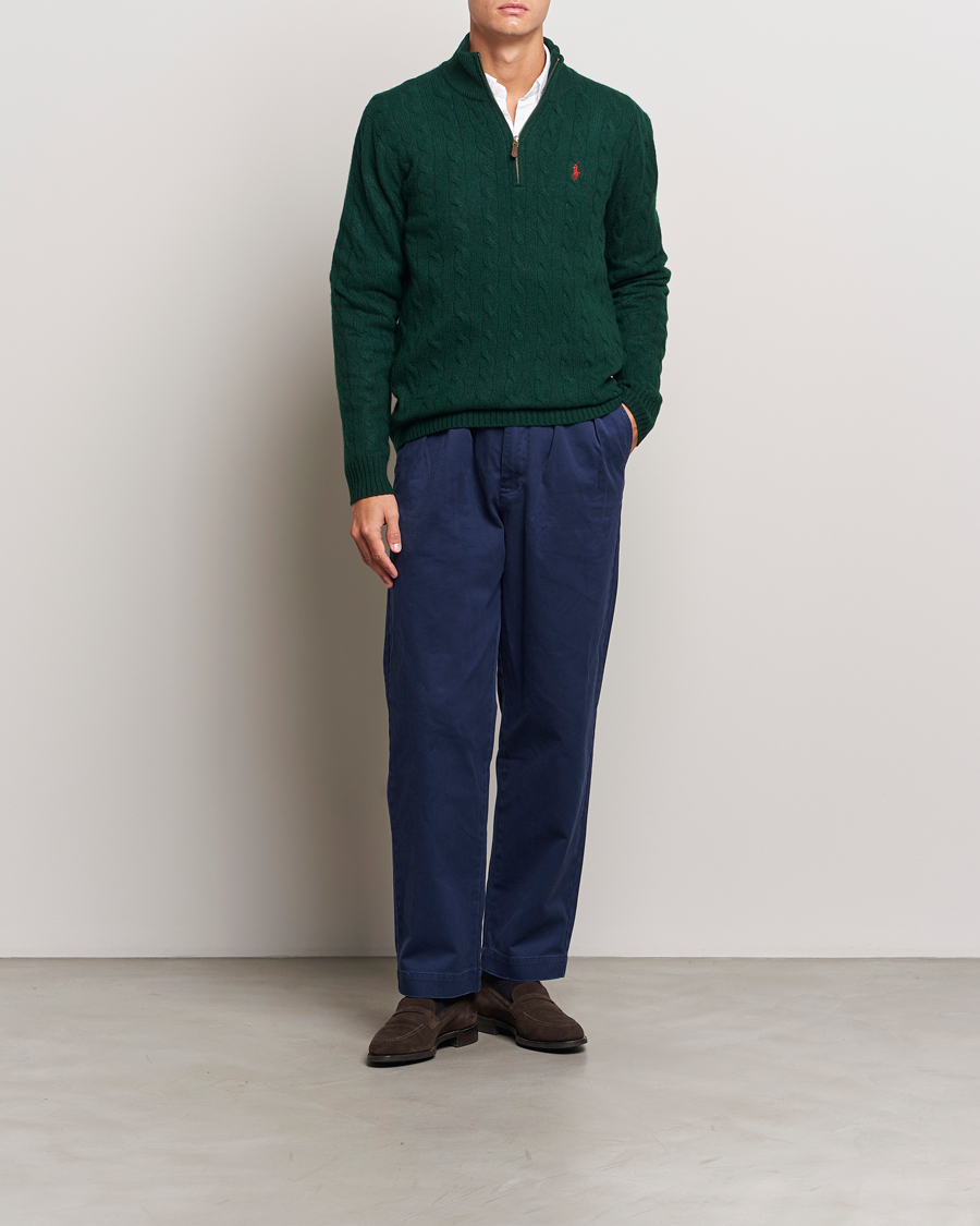 Herre | Gensere | Polo Ralph Lauren | Wool/Cashmere Cable Half Zip Green