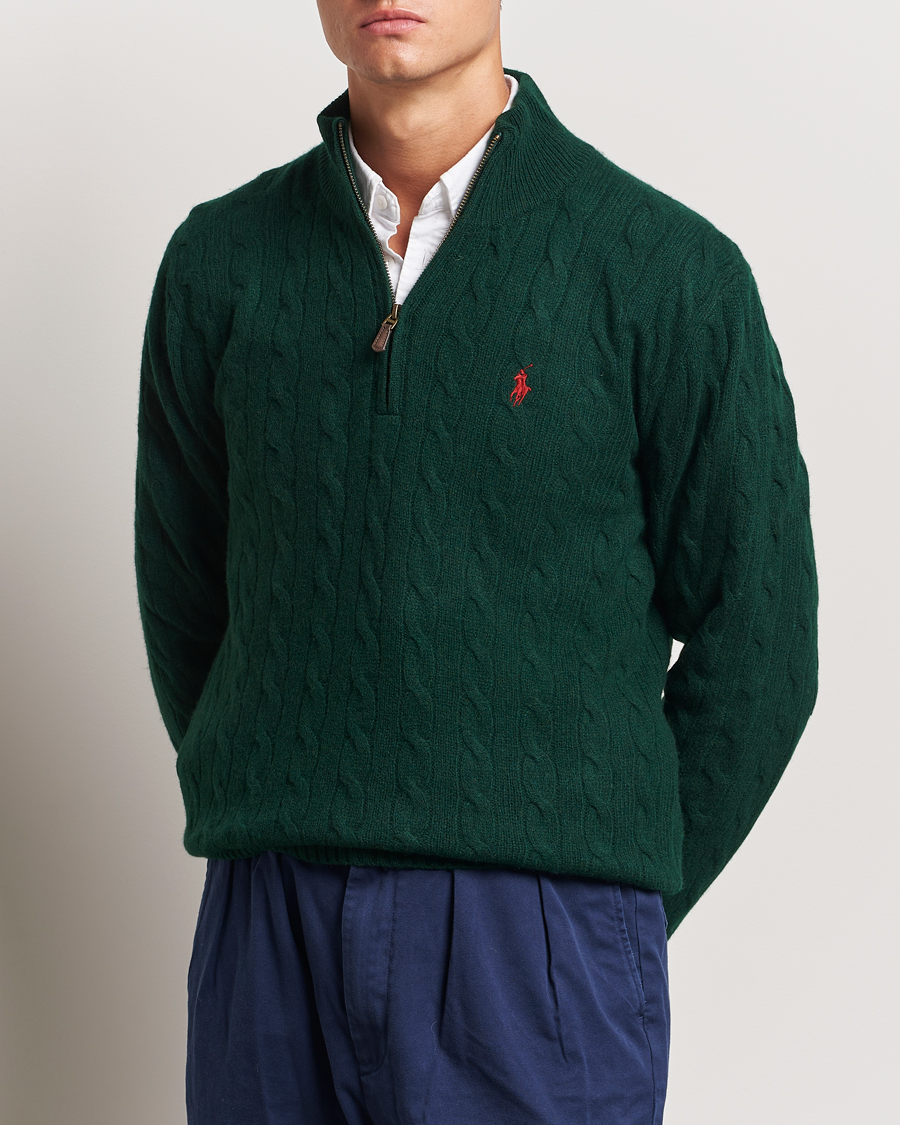 Herre | Gensere | Polo Ralph Lauren | Wool/Cashmere Cable Half Zip Green